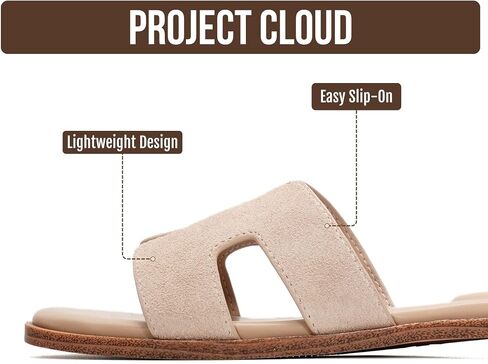 Project Cloud 100% Genuine Leather Sandals Women Flats For Women (Jannel) | Sandals for Women Fashion Flat Womens Sandals with Memory Foam Insole Slides Sandals Footwear Mules Women's Sandals in Kuwait