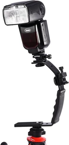 L Shape Flash Bracket Holder, Dual Hot Shoe Mount for External Flash with Ergonomic Handle, Compatible with 120 135 Film Cameras and DV Camcorders in Kuwait
