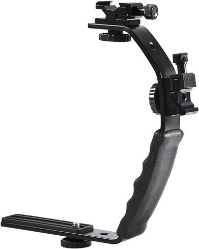 L Shape Flash Bracket Holder, Dual Hot Shoe Mount for External Flash with Ergonomic Handle, Compatible with 120 135 Film Cameras and DV Camcorders in Kuwait