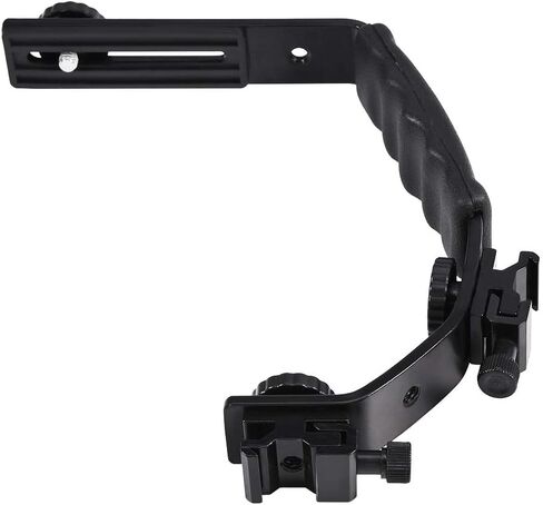 L Shape Flash Bracket Holder, Dual Hot Shoe Mount for External Flash with Ergonomic Handle, Compatible with 120 135 Film Cameras and DV Camcorders in Kuwait