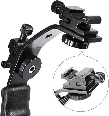 L Shape Flash Bracket Holder, Dual Hot Shoe Mount for External Flash with Ergonomic Handle, Compatible with 120 135 Film Cameras and DV Camcorders in Kuwait