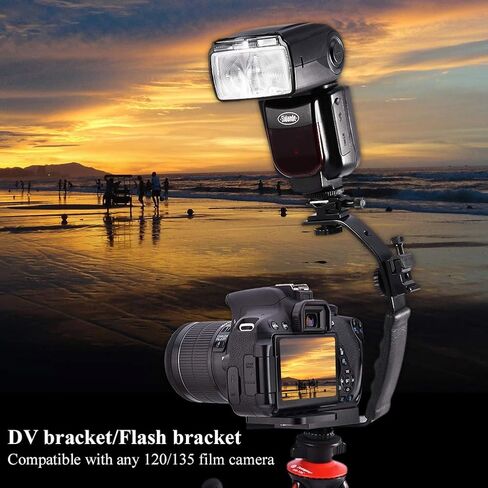 L Shape Flash Bracket Holder, Dual Hot Shoe Mount for External Flash with Ergonomic Handle, Compatible with 120 135 Film Cameras and DV Camcorders in Kuwait
