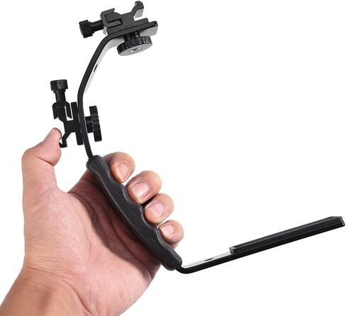 L Shape Flash Bracket Holder, Dual Hot Shoe Mount for External Flash with Ergonomic Handle, Compatible with 120 135 Film Cameras and DV Camcorders in Kuwait