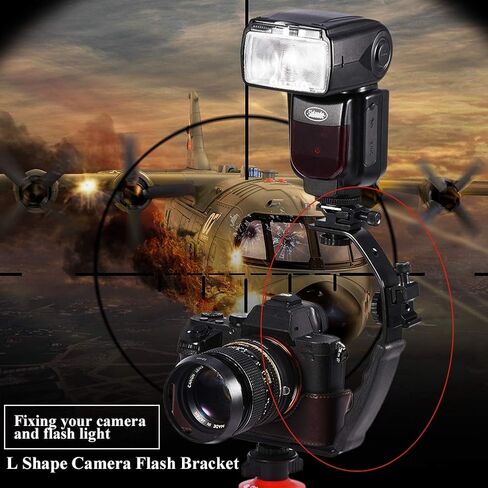 L Shape Flash Bracket Holder, Dual Hot Shoe Mount for External Flash with Ergonomic Handle, Compatible with 120 135 Film Cameras and DV Camcorders in Kuwait