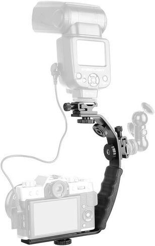 L Shape Flash Bracket Holder, Dual Hot Shoe Mount for External Flash with Ergonomic Handle, Compatible with 120 135 Film Cameras and DV Camcorders in Kuwait