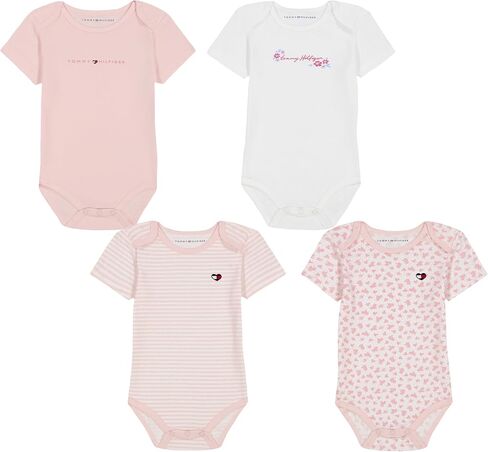 Tommy Hilfiger Baby Girls 4-Pack Short Sleeve Bodysuit Onesie in Kuwait