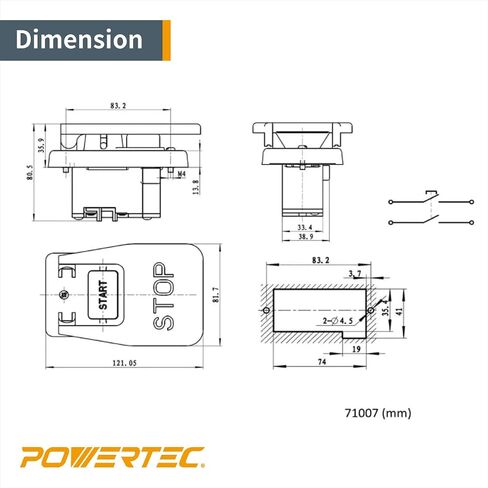 POWERTEC 120V/230V Dual Voltage, Paddle Switch, 16 Amps at 230 Volts, Large Knee Paddle for Power Tools, Fits Table Saw, Router Table, Drill Press, Bench Saw, Bandsaw (71007) in Kuwait