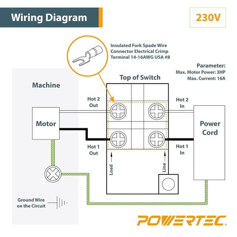 POWERTEC 120V/230V Dual Voltage, Paddle Switch, 16 Amps at 230 Volts, Large Knee Paddle for Power Tools, Fits Table Saw, Router Table, Drill Press, Bench Saw, Bandsaw (71007) in Kuwait