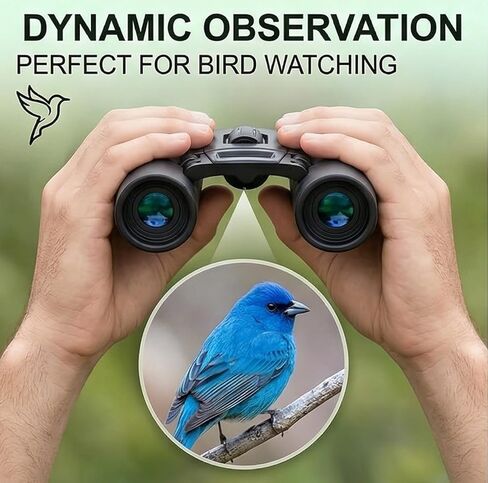 HD Compact Binoculars for Birdwatching, 10x25 High Powered Folding Telescope for Adult Nature Lovers Black in Kuwait