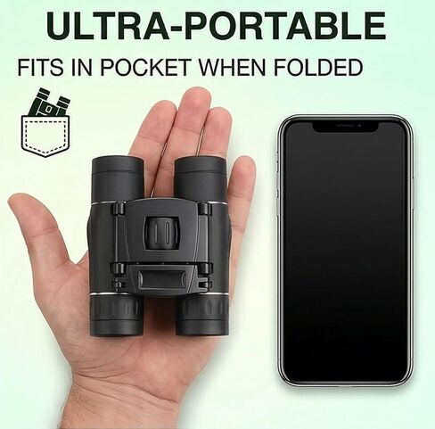 HD Compact Binoculars for Birdwatching, 10x25 High Powered Folding Telescope for Adult Nature Lovers Black in Kuwait