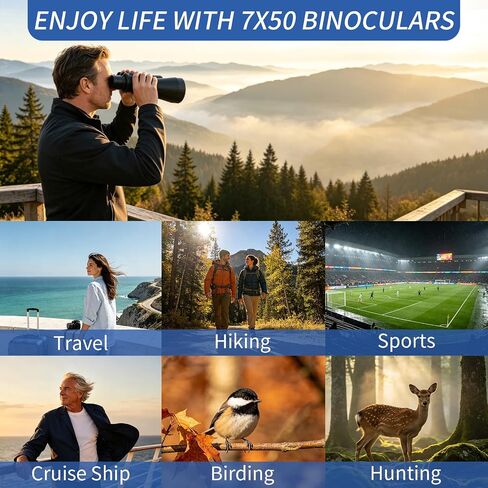7x50 Binoculars for Adults – HD Compact Low Magnification Binocular 7X Wide Field of View for Bird Watching, Stargazing, Hunting, Travel & Sports Events in Kuwait