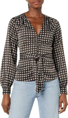 Sweet Baby Jamie Women's Geo Print Tie Front Blouse in Kuwait