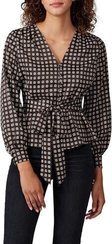 Sweet Baby Jamie Women's Geo Print Tie Front Blouse in Kuwait