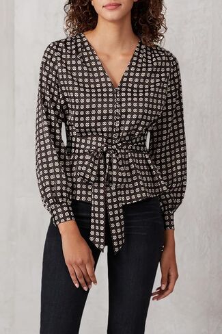 Sweet Baby Jamie Women's Geo Print Tie Front Blouse in Kuwait
