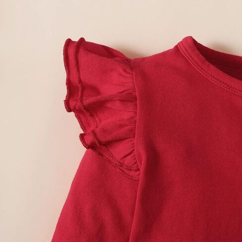 Toddler Girls Ruffle Long Sleeve T-Shirt 1-7Y | Kids Solid Color Blouse, Cotton Blend Top, Pairs With Pants/Dresses/Jeans, Daily Wear, Party, Holidays, Photoshoot, School in Kuwait