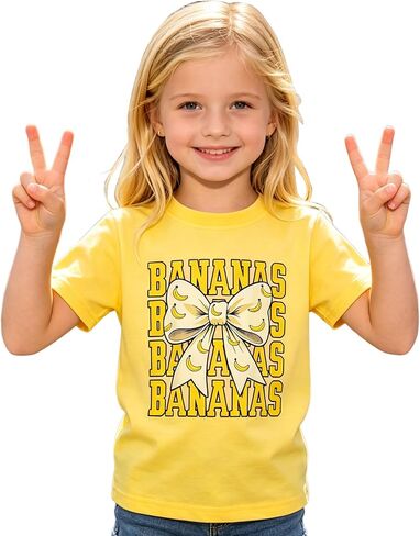 MODNTOGA Toddler Girls Banana Shirt Kids Cute Banana Bow Print T-Shirt Short Sleeve Funny Baseball Graphic Summer Tee Tops in Kuwait