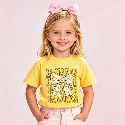 MODNTOGA Toddler Girls Banana Shirt Kids Cute Banana Bow Print T-Shirt Short Sleeve Funny Baseball Graphic Summer Tee Tops in Kuwait