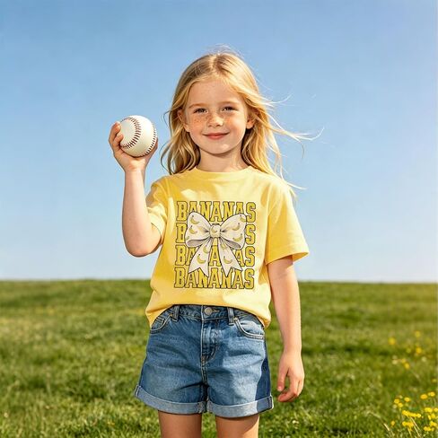 MODNTOGA Toddler Girls Banana Shirt Kids Cute Banana Bow Print T-Shirt Short Sleeve Funny Baseball Graphic Summer Tee Tops in Kuwait