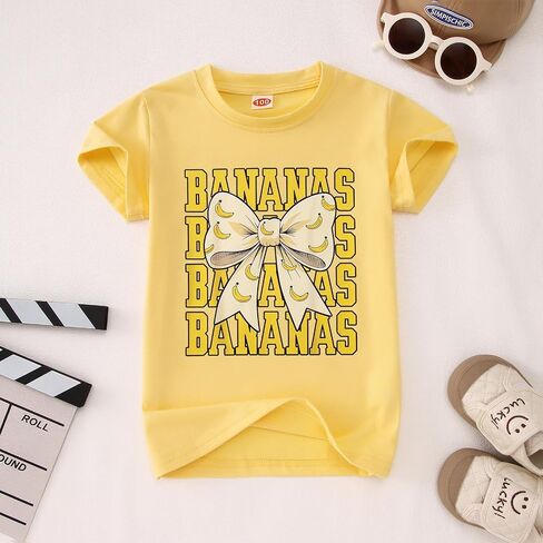 MODNTOGA Toddler Girls Banana Shirt Kids Cute Banana Bow Print T-Shirt Short Sleeve Funny Baseball Graphic Summer Tee Tops in Kuwait