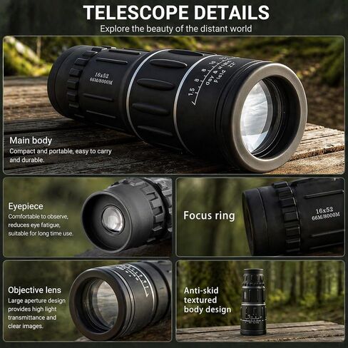 16X52 High Power Monocular Telescope, HD Clear View Portable for Adults, Outdoor Gear for Hiking Hunting, Birthday Gift for Men in Kuwait