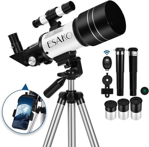 ESAKO Telescope for Kids & Beginners, 70mm Aperture Portable Telescopes with 3 Eyepieces, Height Adjustable Tripod & Phone Adapter & Remote Control Gift for Christmas in Kuwait