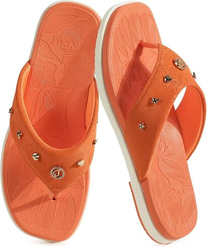ONCAI Women's Flat Studded Flip Flops Summer Beach Trendy Dressy Walking Sandals with Outdoor Rubber Sole US Size 6-11 in Kuwait
