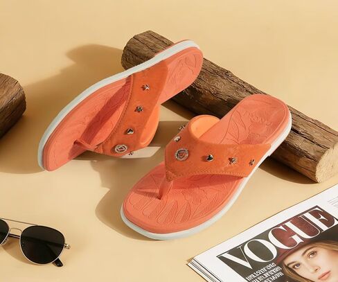 ONCAI Women's Flat Studded Flip Flops Summer Beach Trendy Dressy Walking Sandals with Outdoor Rubber Sole US Size 6-11 in Kuwait