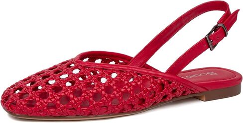 Woven Slingback Flats for Women Square Toe Woven Mesh Sandals with Adjustable Buckle Comfortable Dressy Low Heel Shoes in Kuwait
