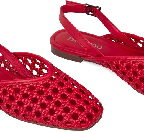 Woven Slingback Flats for Women Square Toe Woven Mesh Sandals with Adjustable Buckle Comfortable Dressy Low Heel Shoes in Kuwait