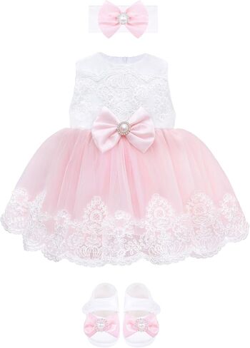 Taffy Baby Girl Newborn Pink Embroidered Princess Pageant Dress Gown 6 Piece Deluxe Set 6-9 Months in Kuwait
