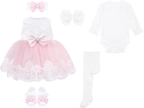 Taffy Baby Girl Newborn Pink Embroidered Princess Pageant Dress Gown 6 Piece Deluxe Set 6-9 Months in Kuwait