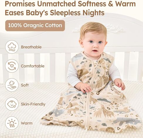 Unnivoll Baby Sleep Sack 12-18 Months 100% Cotton Lightweight 0.5 TOG Wearable Blanket Baby Sleep Bag with 2-Way Zipper for Infant Toddler Apricot Elephant in Kuwait