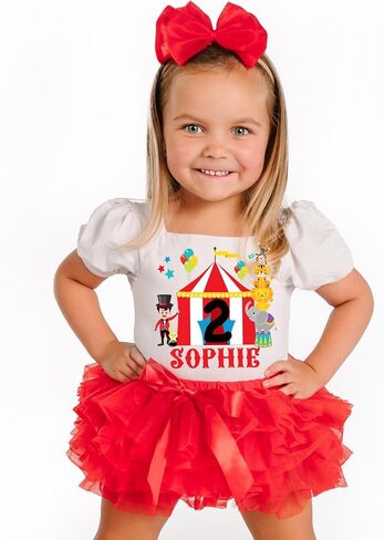 Circus Birthday Girl Outfit Carnival theme 1st 2nd 3rd 4th 5th bday dress Cake Smash leotard with red tutu and matching headband in Kuwait