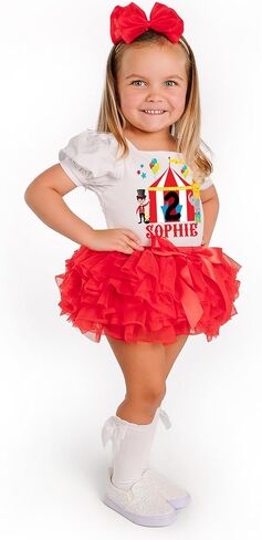 Circus Birthday Girl Outfit Carnival theme 1st 2nd 3rd 4th 5th bday dress Cake Smash leotard with red tutu and matching headband in Kuwait