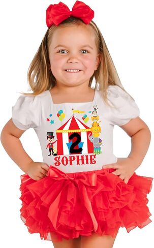 Circus Birthday Girl Outfit Carnival theme 1st 2nd 3rd 4th 5th bday dress Cake Smash leotard with red tutu and matching headband in Kuwait