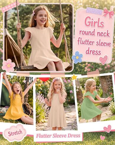 3 Pack Toddler Girls' Summer Dresses | Baby Sundresses, Flutter Sleeve, Crew Neck, Short Sleeve, Knee Length, 18M-5T, Cute, Preschool, Kindergarten, Tennis, Casual in Kuwait