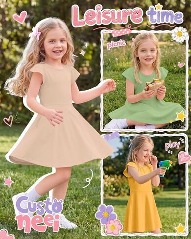 3 Pack Toddler Girls' Summer Dresses | Baby Sundresses, Flutter Sleeve, Crew Neck, Short Sleeve, Knee Length, 18M-5T, Cute, Preschool, Kindergarten, Tennis, Casual in Kuwait
