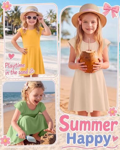 3 Pack Toddler Girls' Summer Dresses | Baby Sundresses, Flutter Sleeve, Crew Neck, Short Sleeve, Knee Length, 18M-5T, Cute, Preschool, Kindergarten, Tennis, Casual in Kuwait