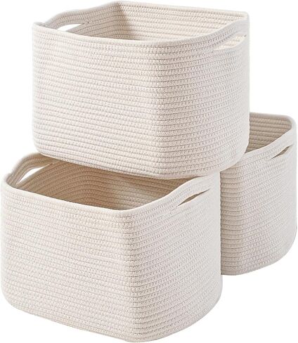 ICERZCZ Storage Baskets for Organizing Shelves 15x11x9.5 Off White 3 Packs | Woven Cotton Rope Bins for Baby Nursery Organization, Book Toy Towel Organizer, Living Room, Bedroom, Bathroom, Kid's Room in Kuwait