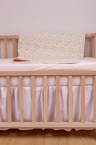 Floral Cotton Bundle Pink Crib Skirt Reversible Baby Blanket and Fitted Crib Sheets for Standard Cribs Baby Girl Nursery Bedding Designed in France in Kuwait