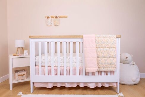 Floral Cotton Bundle Pink Crib Skirt Reversible Baby Blanket and Fitted Crib Sheets for Standard Cribs Baby Girl Nursery Bedding Designed in France in Kuwait