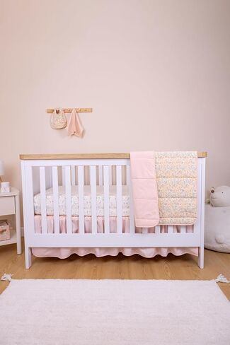 Floral Cotton Bundle Pink Crib Skirt Reversible Baby Blanket and Fitted Crib Sheets for Standard Cribs Baby Girl Nursery Bedding Designed in France in Kuwait