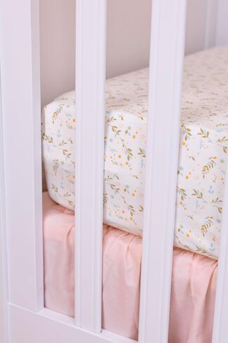 Floral Cotton Bundle Pink Crib Skirt Reversible Baby Blanket and Fitted Crib Sheets for Standard Cribs Baby Girl Nursery Bedding Designed in France in Kuwait