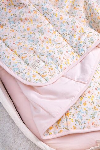 Floral Cotton Bundle Pink Crib Skirt Reversible Baby Blanket and Fitted Crib Sheets for Standard Cribs Baby Girl Nursery Bedding Designed in France in Kuwait