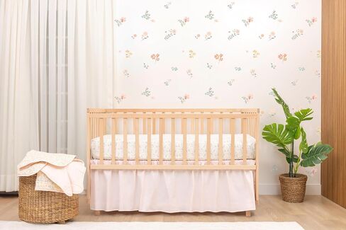 Floral Cotton Bundle Pink Crib Skirt Reversible Baby Blanket and Fitted Crib Sheets for Standard Cribs Baby Girl Nursery Bedding Designed in France in Kuwait