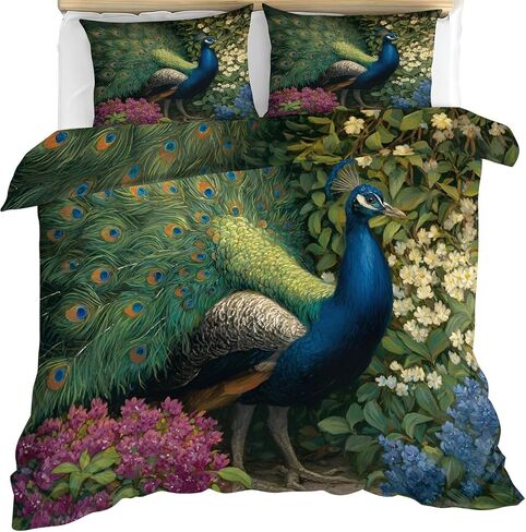 Feathers Toddler Bedding Set, Peacock Toddler Duvet Cover, Flowers Comforter Cover & 1 Pillow Sham, Super Soft Microfiber with Zipper & Ties, All Season A1018 in Kuwait