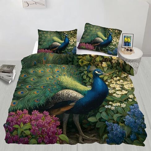 Feathers Toddler Bedding Set, Peacock Toddler Duvet Cover, Flowers Comforter Cover & 1 Pillow Sham, Super Soft Microfiber with Zipper & Ties, All Season A1018 in Kuwait