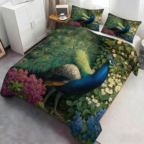 Feathers Toddler Bedding Set, Peacock Toddler Duvet Cover, Flowers Comforter Cover & 1 Pillow Sham, Super Soft Microfiber with Zipper & Ties, All Season A1018 in Kuwait