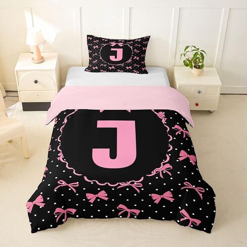 Feelyou Cute Bowknot Duvet Cover Toddler Size Bow Princess Comforter Cover for Boys Girls Personalized Letter J Bedding Set 2Pcs Room Decor in Kuwait