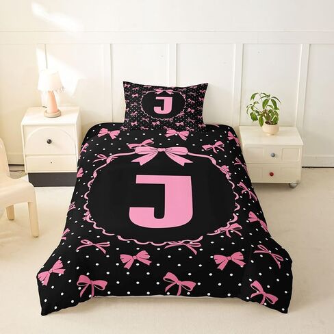Feelyou Cute Bowknot Duvet Cover Toddler Size Bow Princess Comforter Cover for Boys Girls Personalized Letter J Bedding Set 2Pcs Room Decor in Kuwait